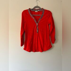 Sundance 100% Cotton Red Boho Embroidered Trim Tunic Top Women’s Medium